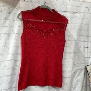 Dressbarn red metallic sheer bling panel sleeveless sweater, size XL, NWOT